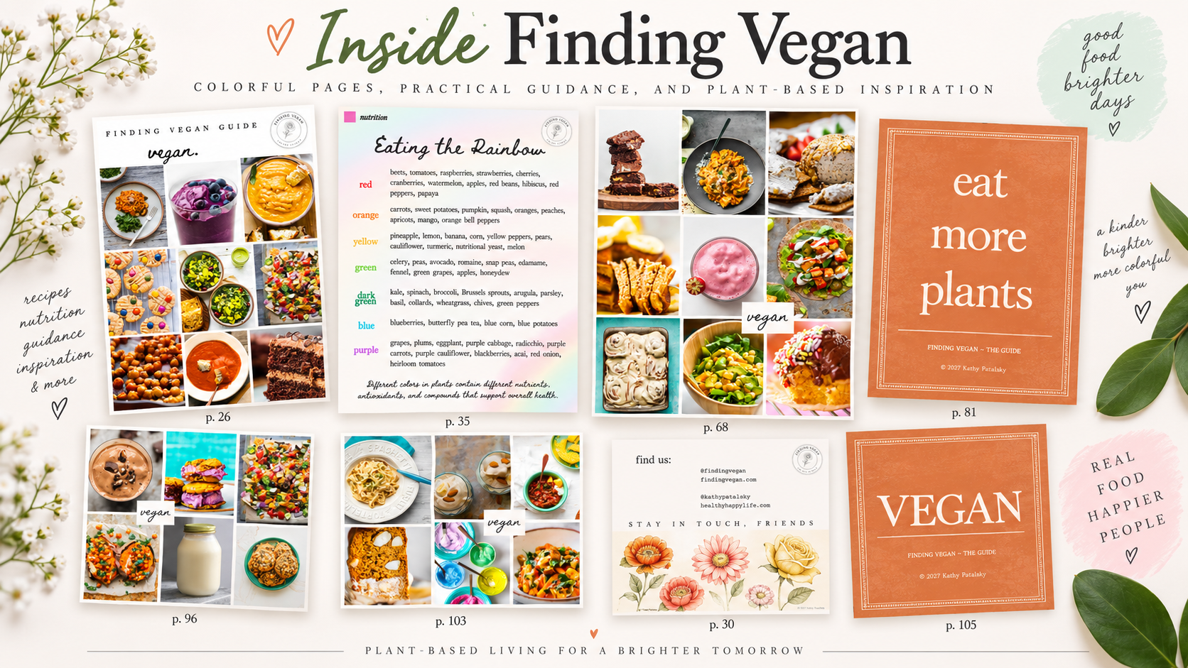 Inside Finding Vegan — colorful pages, practical guidance, plant-based inspiration